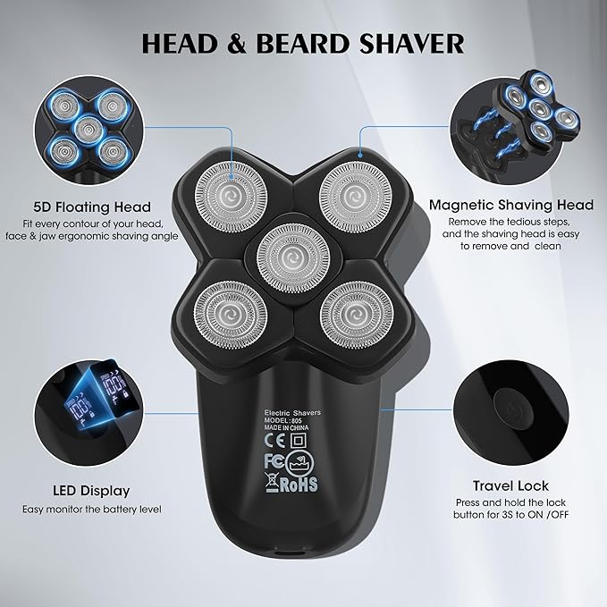 Karrte Manscape 5 in 1 Men's Grooming Kit Beard Trimmer for Men Groin &amp Body Hair Trimmer Nose &amp Ear Hair Clippers 5D Electric Razors IPX7 Waterproof LED Display with Travel Lock