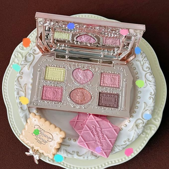 Flower Knows The Sweetie Bear Collection 6-Color Makeup PalettePink Eyeshadow with 4 Matte + 2 Shimmer ShadesBlendable Smooth Cute Eye Makeup0.23 Oz(02 Strawberry Milk)