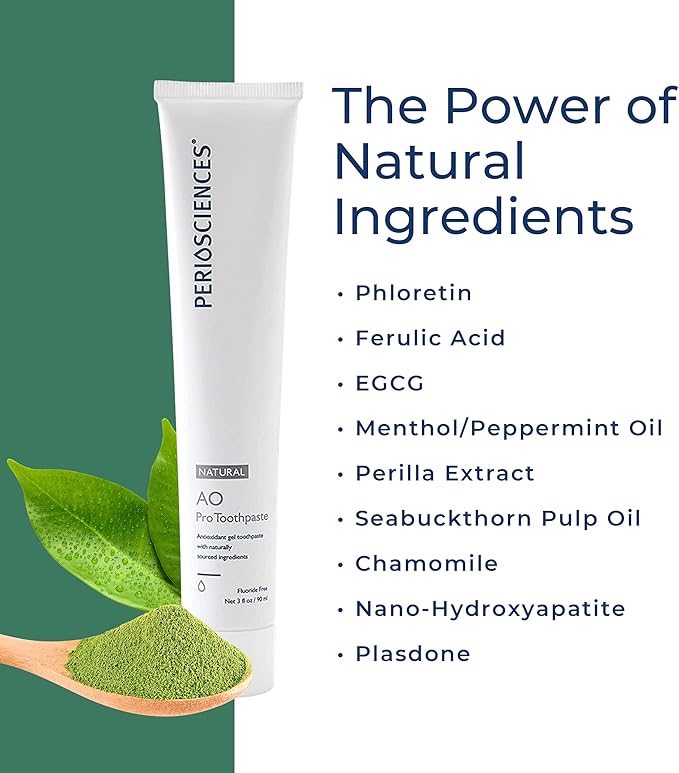 PerioSciences AO Pro Natural Toothpaste with Nano Hydroxyapatite Remineralizing Fluoride Free SLS Free Gluten Free 3 fl oz / 90ml - Pack of 2
