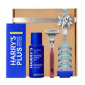 HARRY'S PLUS: Shaving Kit for Men ? Gift Box with Premium Handle 5 Razor Blade Cartridges 2 oz Foaming Shave Gel &amp Travel Cover Advanced Pivoting System ? Clay