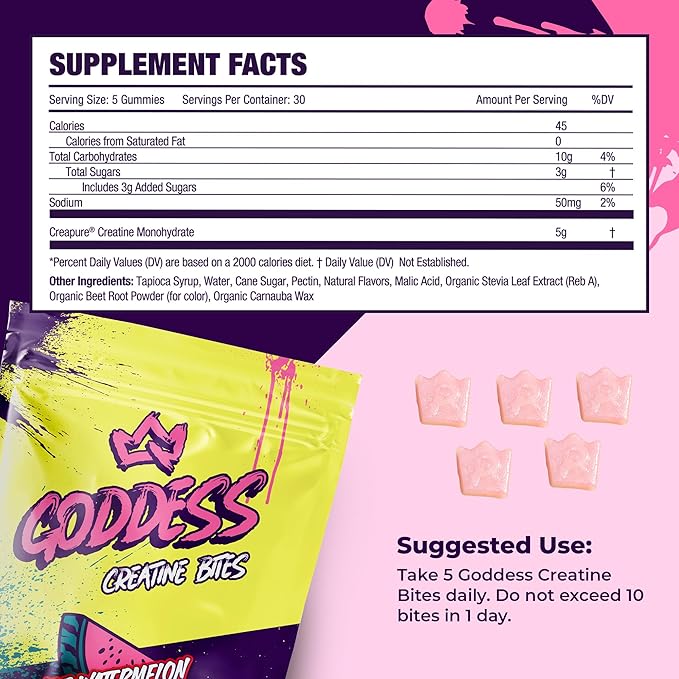 Primal Queen Goddess Creatine Gummies ? Low-Sugar Chewable Creatine for Women | Booty and Muscle Builder Faster Recovery Strength | High-Potency Wild Watermelon Flavor ? 150 Bites (5g per Serving)