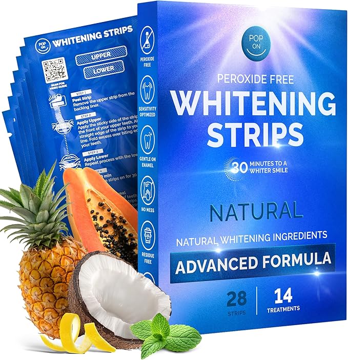 Whitening Strips for Sensitive Teeth 14 Treatments Coconut ? Enamel Safe Peroxide-Free Coconut Teeth Whitening Strips with Natural Enzymes ? Gentle White Stips for Sensitive Gums &amp Daily Oral Ca