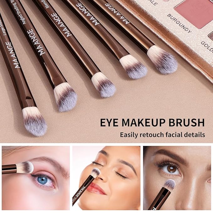 MAANGE 20 PCS Makeup Brush Set with Bag Double-ended Kabuki Brush Foundation Contour Brush for Liquid Powder Concealer Eye Shadows Cream Cosmetics Blending Blush Face Makeup Tools with Case (Coffee)