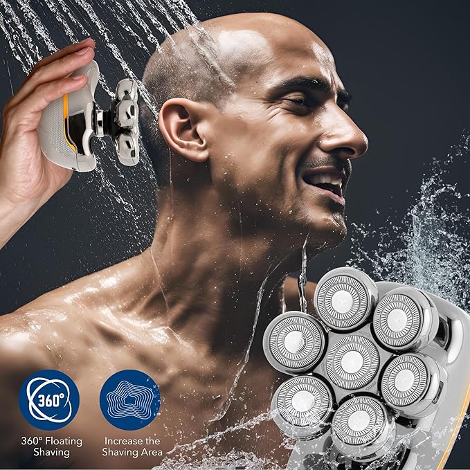 Head Shaver for Bald Man Cordless Electric Shavers - Detachable Heads Shavers for Men Waterproof Mens Razors for Shaving Rechargeable 7D Rotary Head ShaverNose Hair TrimmerEar Hair Trimmer for Men