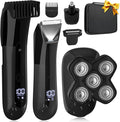 Karrte Manscape 5 in 1 Men's Grooming Kit Beard Trimmer for Men Groin &amp Body Hair Trimmer Nose &amp Ear Hair Clippers 5D Electric Razors IPX7 Waterproof LED Display with Travel Lock