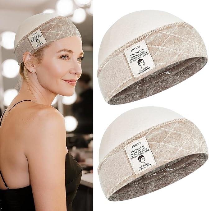 Wig Grip Cap with Silicone Strip Non Slip 2-in-1 Soft Wig Caps to Hold Wig in Place Nude 2 PCS