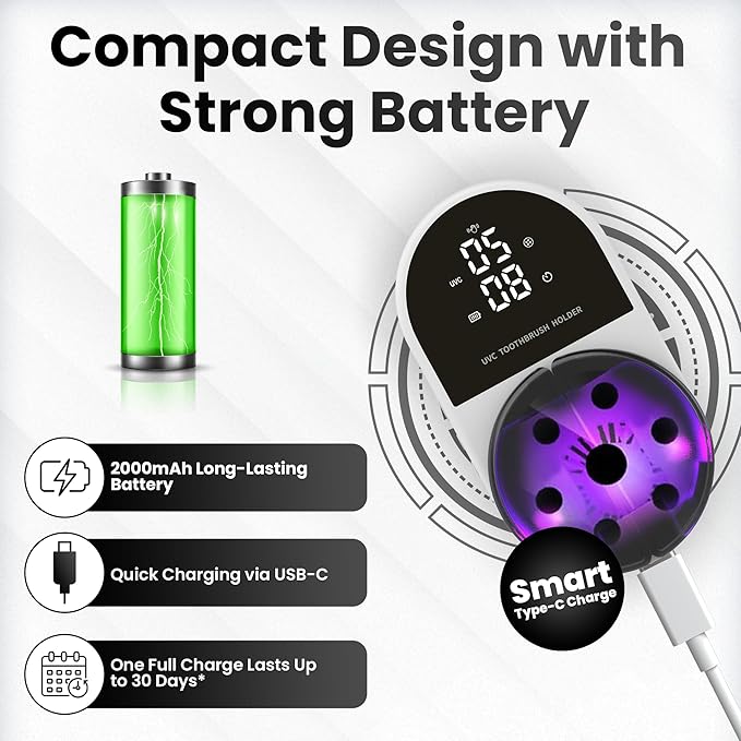 UV Toothbrush Sanitizer Holder &amp Cleaner with Led Clock Display Hands-Free Wave Sensing &amp Dual Toothbrush Storage - Wall Mounted UV Tooth Brush Sanitizer Holder for Bathroom Decor Fits All B