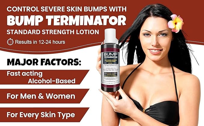 BUMP Terminator Fast Acting Alcohol BASED Water Free Anti Razor Bumps Ingrown Hair Skin Treatment for Face Neck Bikini Area Legs &amp Back Of Head Bumps Remover Unisex Lotion 5.4 fl oz
