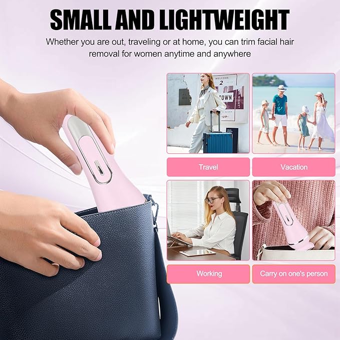 3.0 Women Face Epilator 7-in-1 Rechargeable Facial Hair Remover with LED Battery Display Facial Shaver for Face Eyebrow Nose Trimmer (Pink)