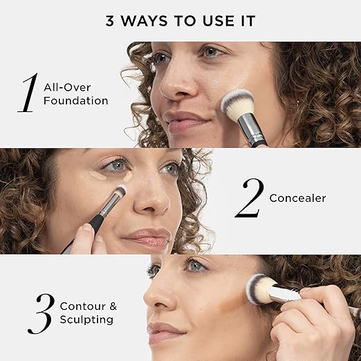 IT Cosmetics Heavenly Luxe Complexion Perfection Brush #7 - Dual-Ended Premium Makeup Brush for Foundation Concealer &amp Contour Ultra-Soft Synthetic Fibers Airbrush Finish Pro-Hygienic Cruelty-