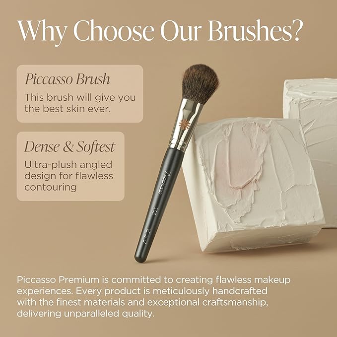 Piccasso 108 Blusher Brush ? Soft Gray Squirrel Hair for Smooth and Natural Cheek Makeup Fluffy Powder Applicator with Excellent Color Payoff Small Face Brush for Daily Use Professional Beauty