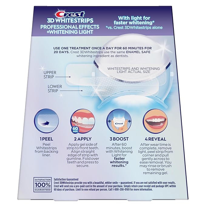 Crest 3D Whitestrips Professional Effects + LED Light ? Teeth Whitening Kit 1 Light + 20 Treatments Each with 1 Upper/1Lower 40 Strips ? Crest 3DWhite Teeth Whitening Strips