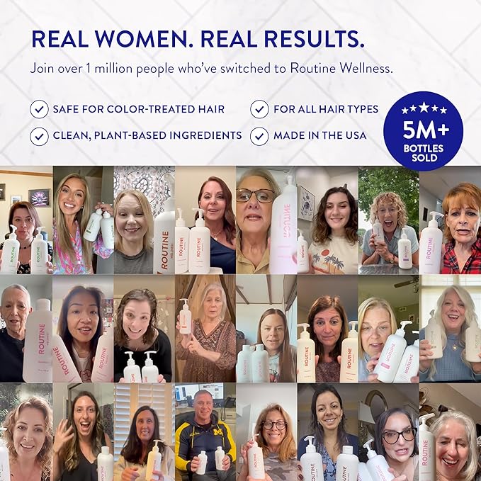 Routine Wellness Anti-Thinning Shampoo for Thinning Hair - Biotin DHT Blocker Women &amp Men - Color Safe Shampoo for Hair Loss &amp Healthy Hair - Vanilla Blossom - 14oz