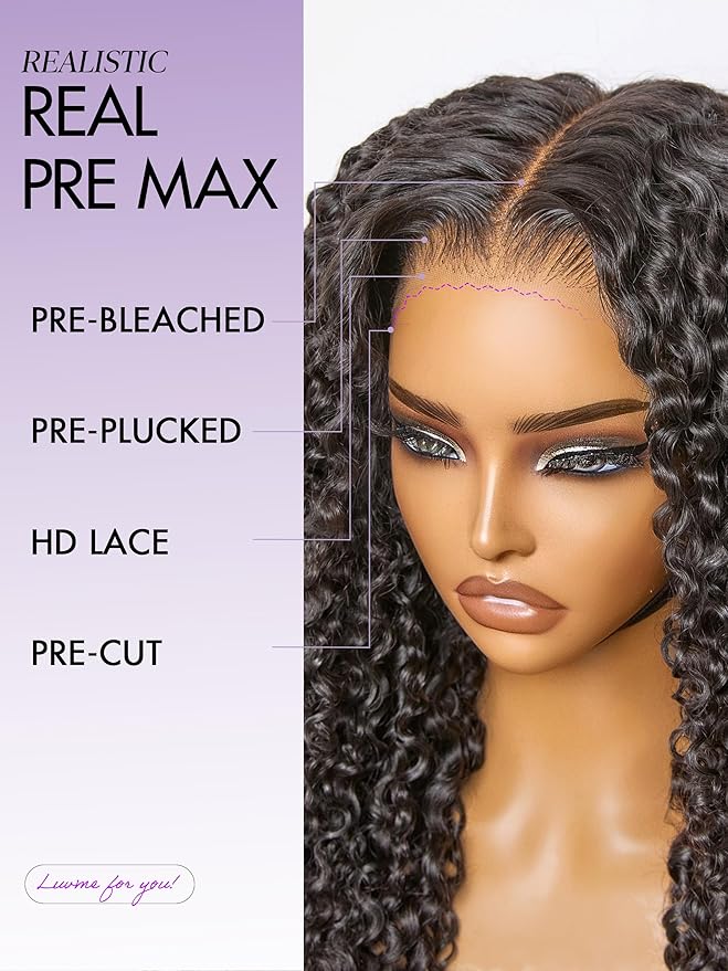 LUVME HAIR 7x6 HD Lace All-Day Comfort Burmese Messy Curly Wig PartingMax Lace Wigs Lace Front Wigs Human Hair Pre Cut Plucked Lace Frontal Glueless 22 Inches Natural Black Color