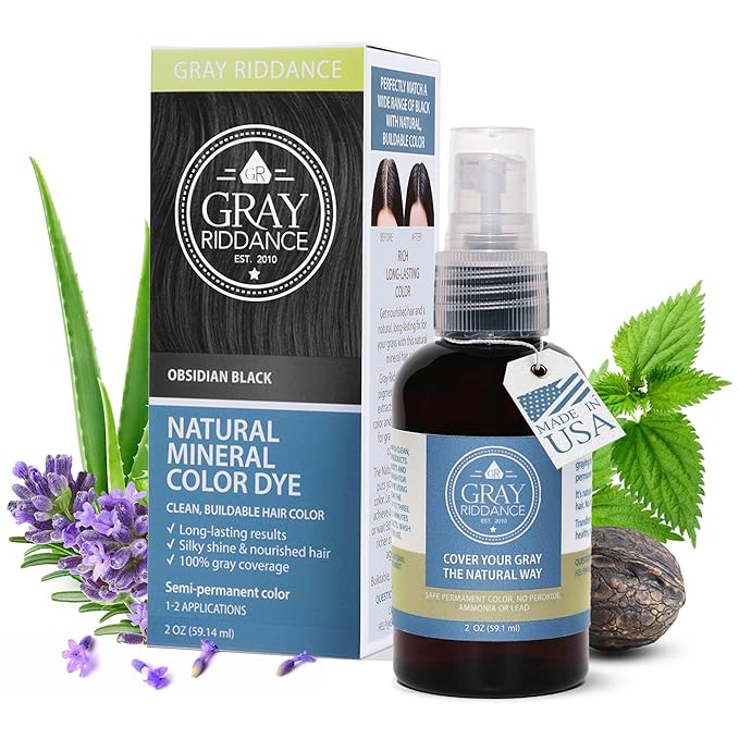 DIY Natural Mineral Color Dye Kit - 100% Vegan Hair Color Spray for Men &amp Women - Non-Toxic Ammonia-Free Organic Hypoallergenic Gray Coverage for Scalp &amp Beard - Obsidian Black