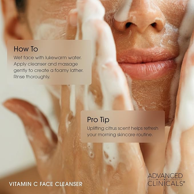 Advanced Clinicals Exfoliating Glycolic Acid &amp Salicylic Acid Face Wash + Hydrating Vitamin C Facial Cleanser 2pc AM/PM Skin Care Set For Women &amp Men To Gently Exfoliate &amp Cleanse Dirt &am