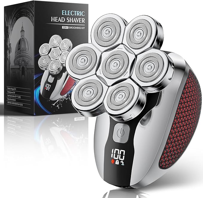 Head Shavers for Bald Men Professional 5-in-1 Electric Head Shaver Grooming Kit 7D Floating Wet &amp Dry Electric Razor for Bald Heads with LED Smart Display &amp Type-C Charging for Hair/Face/Bea