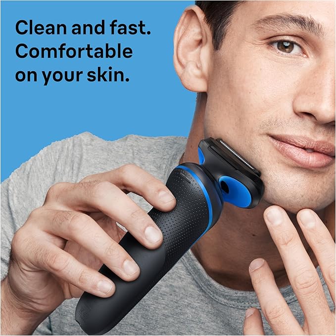 Braun Electric Shaver for Men Series 5 5150cs Wet &amp Dry Razor Turbo Shaving Mode Foil Shaver with Beard Trimmer Body Groomer and Charging Stand Blue Holiday Gifts for Men