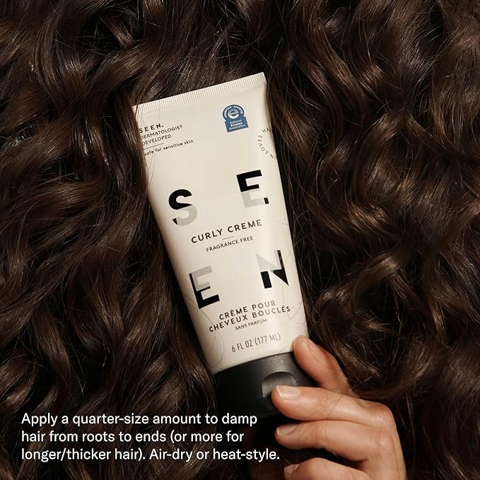 SEEN Curly Creme Fragrance Free - Non-Comedogenic &amp Curl Defining Styling Hair Cream- Anti Frizz- Heat Protectant- Safe for Sensitive Skin