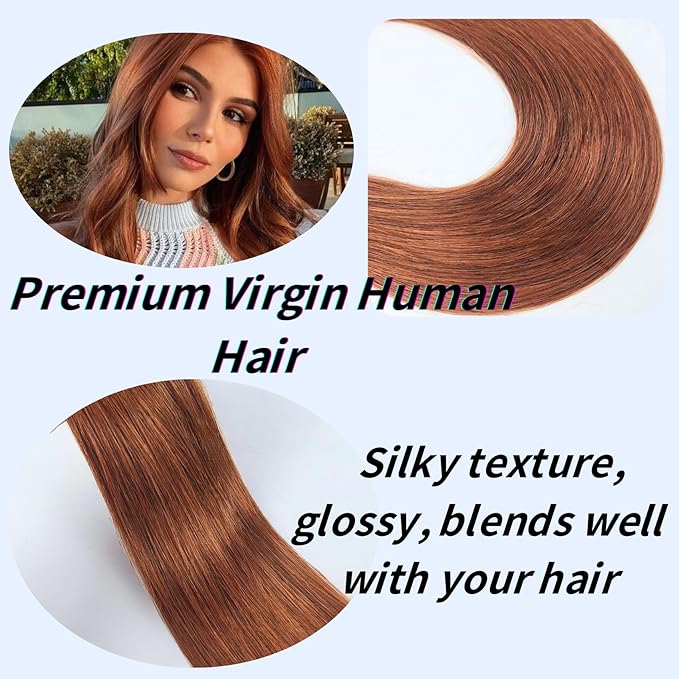 Auburn Mini Tape in Hair Extensions Human Hair Invisible Reusable Red Brown Remy Hair Extensions Real Human Hair Tape Ins 18 Inch