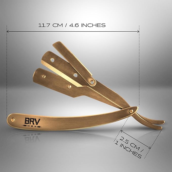 BRV MEN Straight Razor | Titanium Series | 100 Single Edge Blades | Straight Edge Razor | Shavette | Barber Razor | Mens Shaving Knife | Straight Razor Kit | For Men (Titanium Bronze)