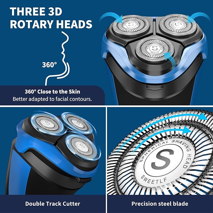 SweetLF Electric Razor for Men IPX7 Waterproof Wet &amp Dry Shaving Pop-up Trimmer Type C Rechargeable Corded &amp Cordless Father's Day Gift