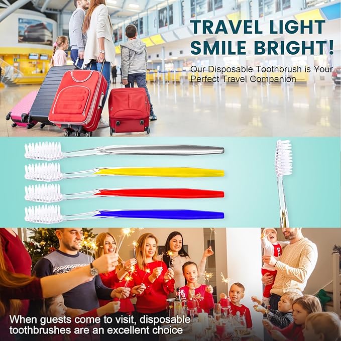 Navona 100 PCS Travel Toothbrush and Toothpaste Set Travel Toothpaste Bulk Toothpastes Individually Wrapped Bulk Toothbrush Ergonomics HandleMedium Soft Bristle Perfect for Hotel