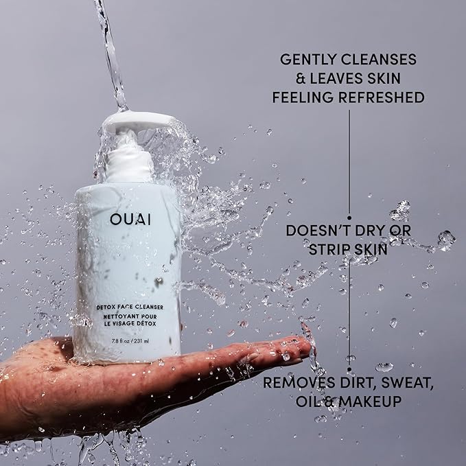 OUAI Detox Facial Cleanser - Deep Cleansing Face Wash with Glycolic Acid Niacinamide &amp PHA - Removes Sweat Dirt &amp Oil Without Drying - Gentle Face Cleanser for Post-Workout (7.8 Fl Oz)