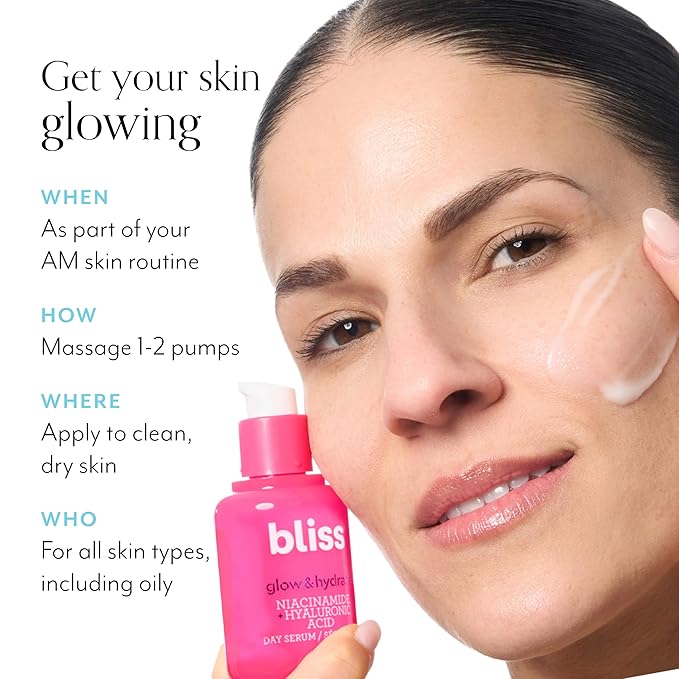 Bliss Glow &amp Hydrate Serum - Niacinamide + Hyaluronic Acid Serum - 1 Fl Oz - Improves Dullness Hydrates Replenishes &amp Defends Skin - Lightweight Hydration - Clean - Vegan &amp Cruelty Free