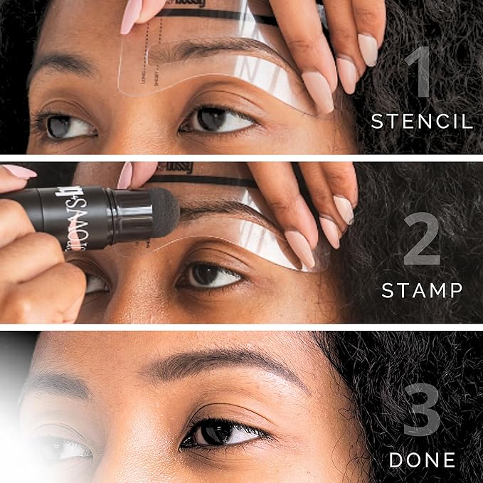 Brows by Bossy Dual-Color Eyebrow Stamp Stencil Kit with 9 Reusable Eyebrow Stencils for Professional Brow Stamping Shaping Kit and Instant Long Lasting Filling and Waterproof Tinting Definer