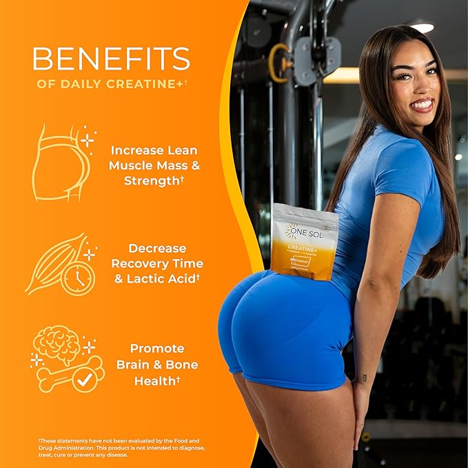 One Sol Creatine for Women All Natural Women’s Creatine Powder w Creapure &amp Leucine Increase Lean Muscle Mass Reduce Recovery Time Promotes Brain &amp Bone Health (Unflavored 60 Servings)