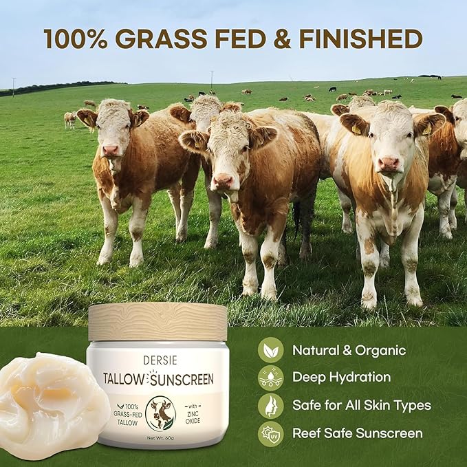 Tallow Sunscreen &amp Tallow Balm Set: 100% Grass-Fed Beef Tallow Sunscreen Balm with Zinc Oxide + Whipped Tallow Moisturizer ? Daily Sun Protection &amp Deep Hydration for Sensitive Skin Face &amp