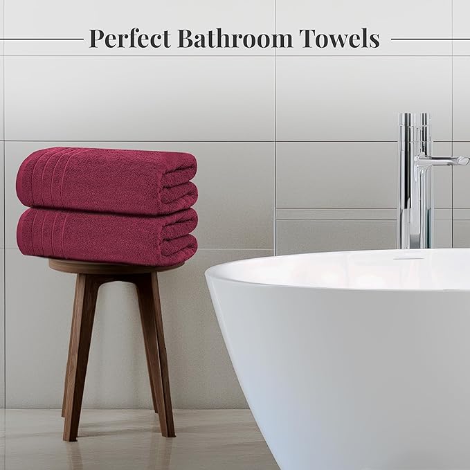 Tens Towels Pack of 4 Extra Large Bath Towels 30 x 60 Inches 100% Cotton Larger &amp Lighter Weight Quicker to Dry Super Soft and Absorbent Perfect for Bathroom Burgundy