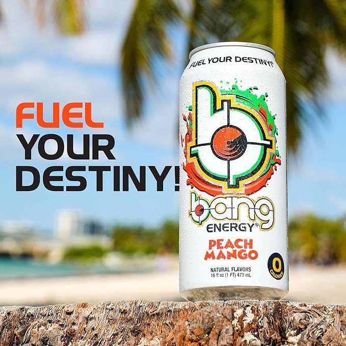 Bang Energy Peach Mango Sugar-Free Energy Drink 16-Ounce (Pack of 12)