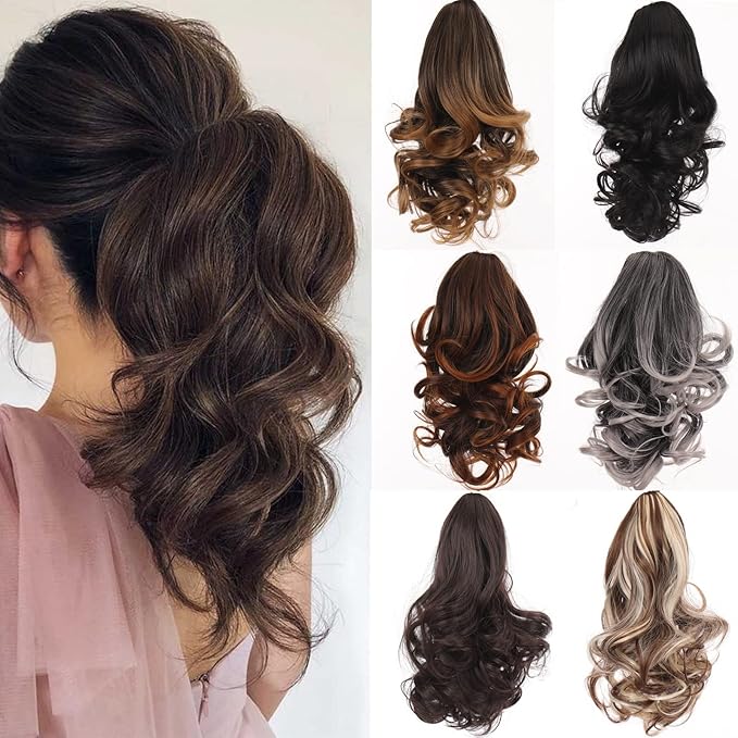 EARSHOT Hair Buns Hair Piece Synthetic Short Wave Big Claw Clip Ponytail Hair Extension Wig Hair Bun Ponytail Ladies Hair Accessories Hair Accessories For Girls (Color : SW183-27)