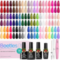 Beetles Winter Gel Nail Polish Set 70 PCS 60 Colors Red Green Pink Brown Blue Nude Glitter Gel Nail Polish Kit with Base Top Coat for Beginners UV LED Needed DIY Salon Christmas Gifts for Women