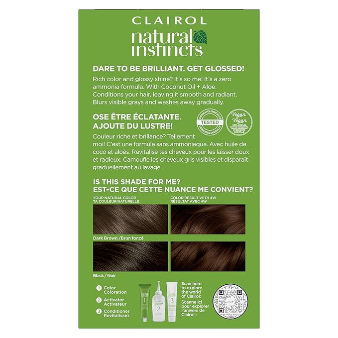 Clairol Natural Instincts Demi-Permanent Hair Dye 4W Dark Warm Brown Hair Color Pack of 3