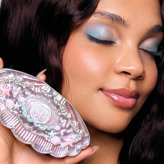Flower Knows Shell's Jewel 6-Color Makeup PalettePink Blue Eyeshadow with 4 Matte + 2 Shimmer ShadesBlendable Smooth Cute Eye Makeup0.23 Oz(02 Mermaid's Tears)