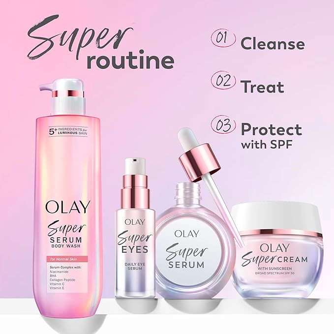Olay Super Serum - Niacinamide Vitamin C &amp E Collagen Peptide AHA - 5-in-1 Skin Care Benefits for Face - Healthy Glow Brightening Hydrating Smoothing Firming Evens Tone Anti-Aging 1.7 Oz