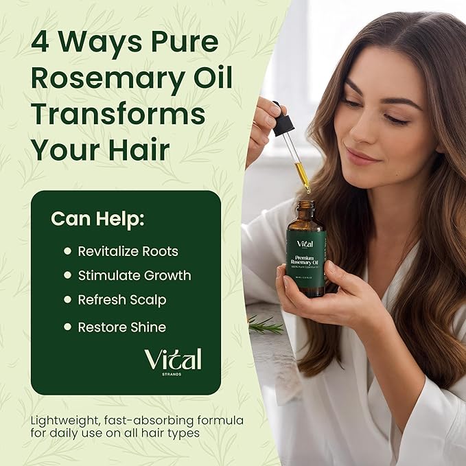 100% Pure Rosemary Oil for Hair Growth &amp Thicker Hair ? Cold Pressed Natural Essential Oil for Women &amp Men Nourishes Scalp Strengthens Roots Promotes Regrowth &amp Reduces Thinning