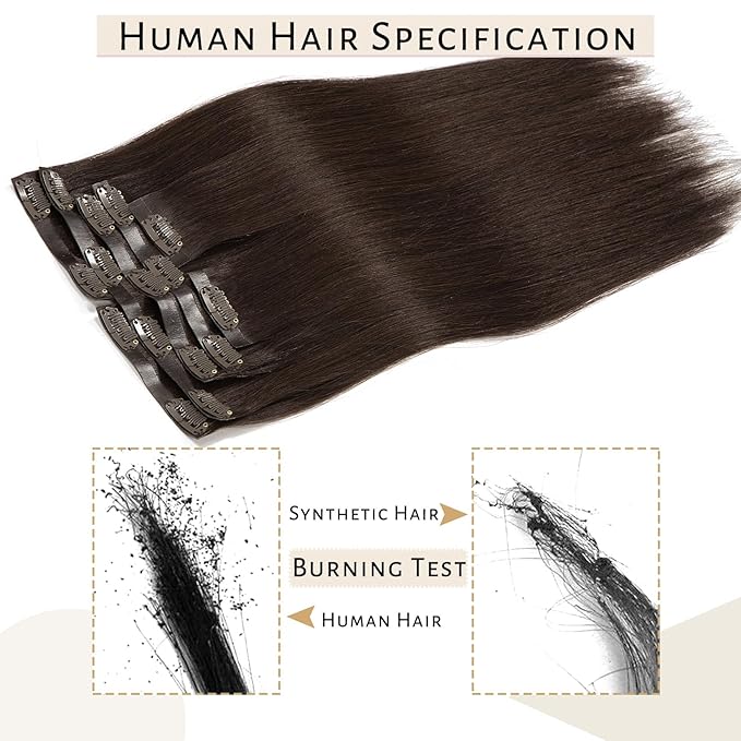 Caliee Seamless Clip in Hair Extensions Real Human Hair 22Inch 110G 7Pcs Invisible PU Weft Color 2A Light Dark Brown Clip on Hair Extensions Human Hair Natural &amp Thick &amp Straight