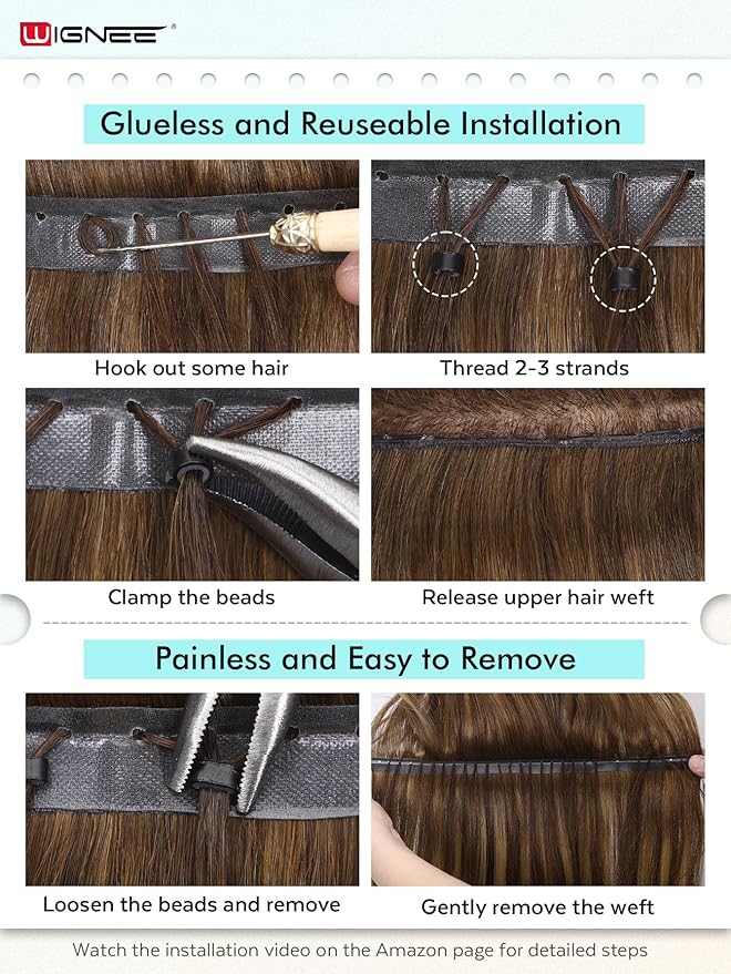 WIGNEE OVO Double Butterfly Hair Extensions Human Hair 2 PCS Real Human Hair Beaded Weft Hair Extensions Human Hair Blonde Color (613)