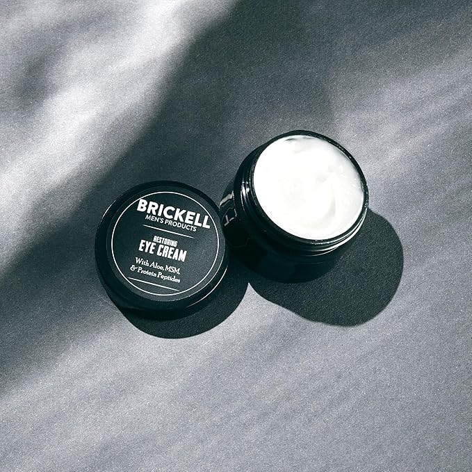 Brickell Men's Restoring Under Eye Cream for Men Natural and Organic Anti Aging Eye Balm To Reduce Puffiness Wrinkles Dark Circles Crows Feet and Under Eye Bags 0.5 Ounce Unscented