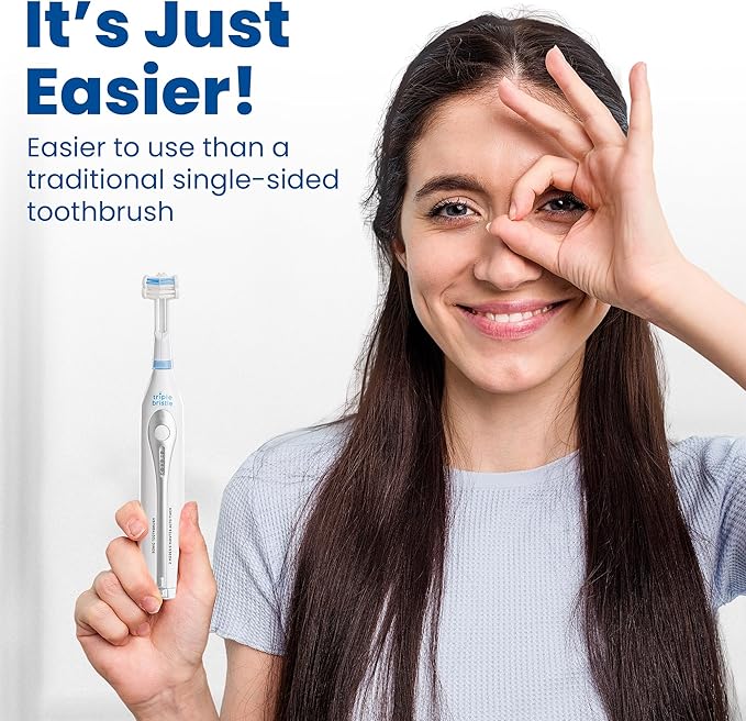 Triple Bristle GO 3-Sided Sonic Electric Toothbrush with Soft Nylon Bristles Travel Brush for Kids Adults Autism and Special Needs