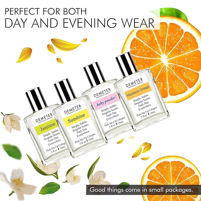 DEMETER Fragrance's Signature Humongous Miniature Set of 4 - Baby Powder - Sunshine - Jasmine - Mandarin Orange - Perfume Sampler Set for Women