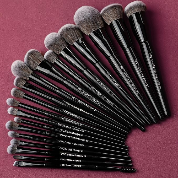Bueart Design 19Pcs Professional Grade Labeled Makeup Brushes Set Large Foundation Powder Contour Concealer eyeshadow Blush EyeLiner Make up BrushesPremium Synthetic hairVegan Cruelty-free
