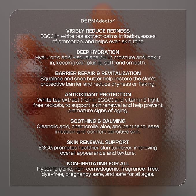 DERMAdoctor Redness &amp Itchy Skin Relief Calm Cool + Corrected Tranquility Cream for Sensitive Skin | moisturizing face cream Hydration with Squalane &amp Hyaluronic Acid White Tea Extract ? 1.7oz