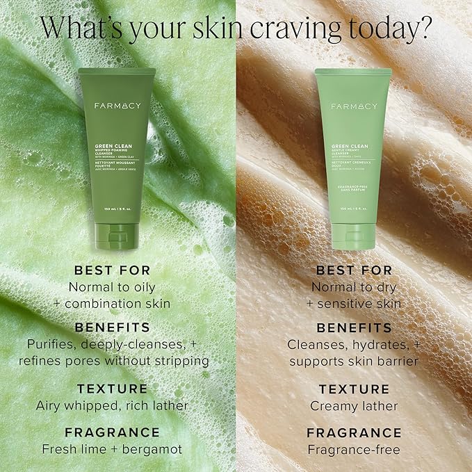 Farmacy Foaming Face Wash for Oily Skin - Whipped Greens Oil-Free Gentle Facial Cleanser + Exfoliator - Infused with Green Clay to Remove Impurities Control Oil + Maintain Skin Hydration (150ml)