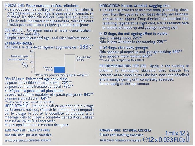 Coup d'Eclat 12 Piece Marine Collagen Ampoules - Anti-Aging Skin Care Rejuvenating Facial Serum for Fine Lines &amp Wrinkles Plumping &amp Hydrating 12 Ampoule Serum for Face