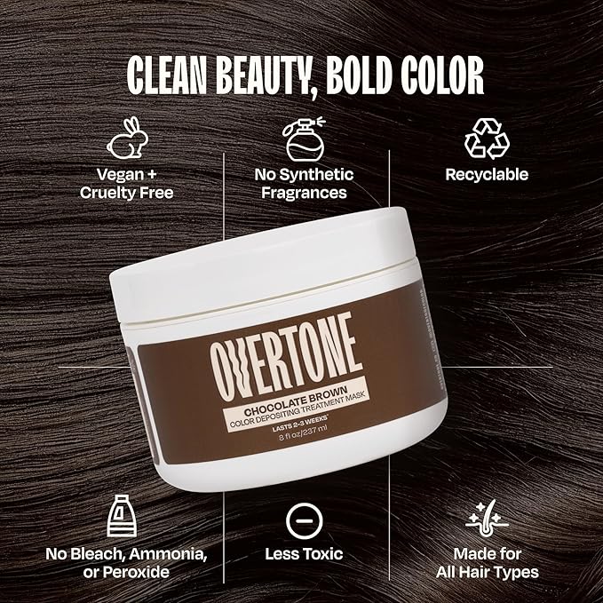 Overtone Semi Permanent Hair Color Conditioner Chocolate Brown 8 oz Nourishing Damage-Free Color Depositing Mask for All Hair Types with Shea Butter &amp Coconut Oil Vegan &amp Cruelty-Free